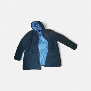 Men's Navy Hooded Winter Coat with Light Blue Lining